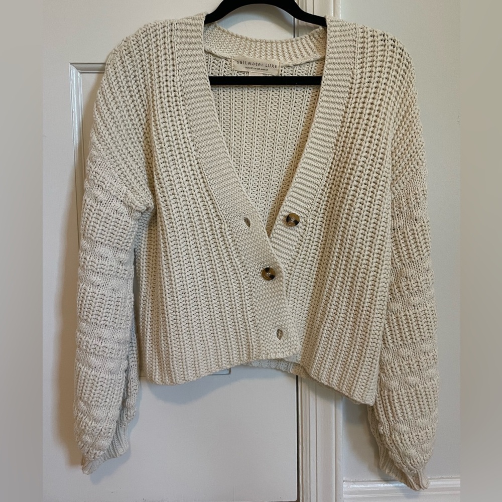 Saltwater Lux Cream Cropped Cardigan